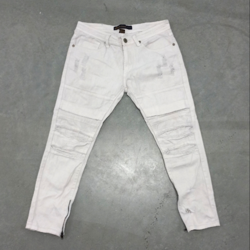 Bleecker & Mercer premium denim distressed moto jeans size 32 white